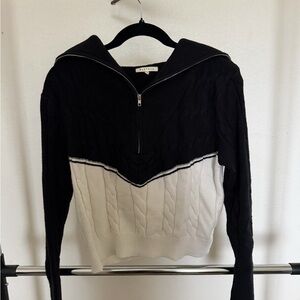 Sandro Black and Cream V-Neck Sweater